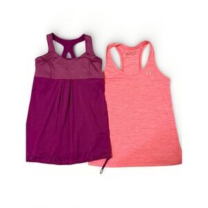 Set of 2 Athletic Tanks Size-Small Old Navy Active Magenta, Under Armour Coral